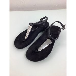 Vionic Miami T Strap Thong Black Silver Sandals SZ 7 EUC